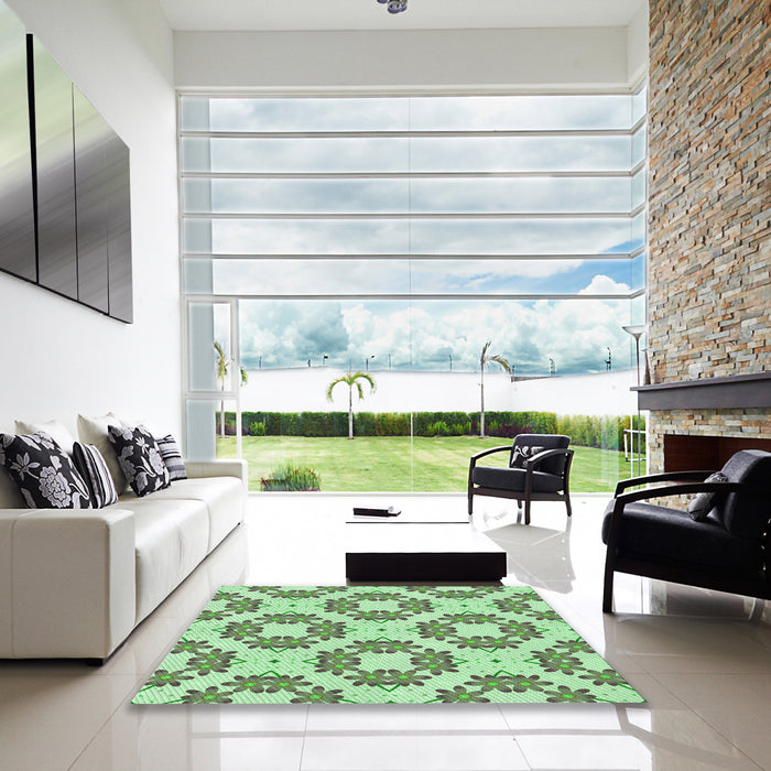 Square Patterned Light Green Rug in a Living Room, pat1339grn