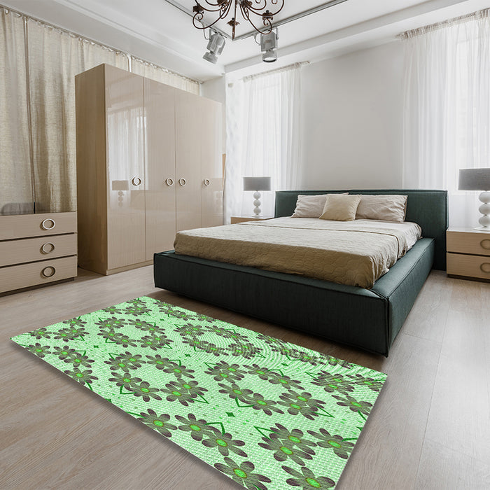 Patterned Light Green Rug in a Bedroom, pat1339grn