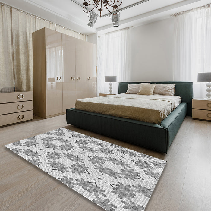 Patterned Gunmetal Gray Rug in a Bedroom, pat1339gry