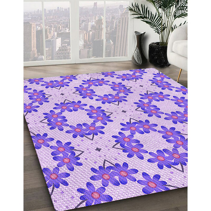 Patterned Blossom Pink Rug in Family Room, pat1339pur