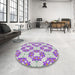 Round Machine Washable Transitional Purple Flower Purple Rug in a Office, wshpat1339