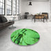 Round Patterned Neon Green Rug in a Office, pat134grn