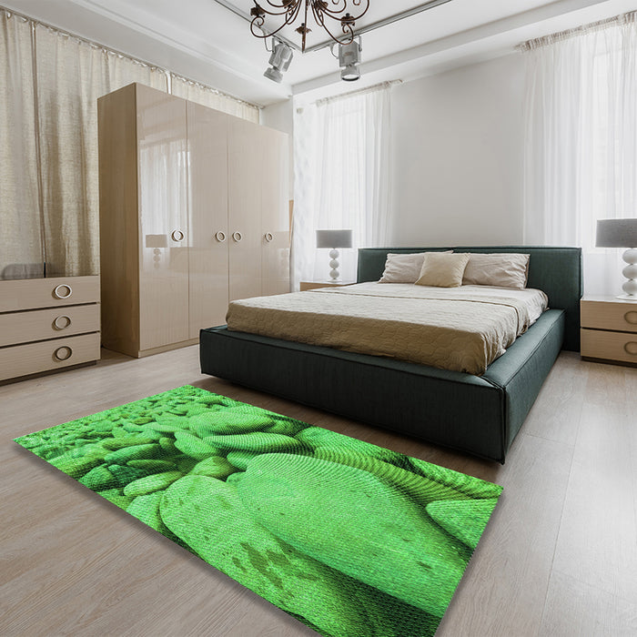 Patterned Neon Green Rug in a Bedroom, pat134grn