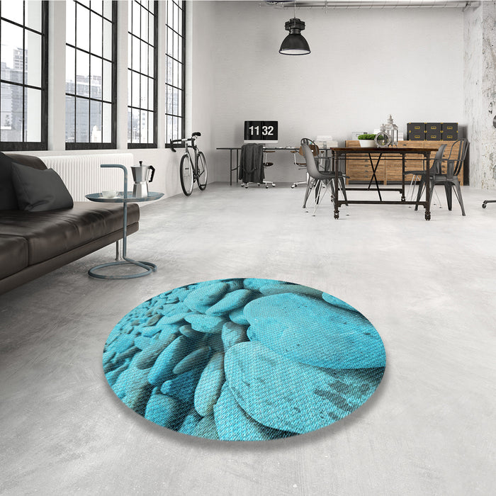Round Patterned Dark Cyan Green Rug in a Office, pat134lblu