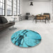 Round Patterned Dark Cyan Green Rug in a Office, pat134lblu