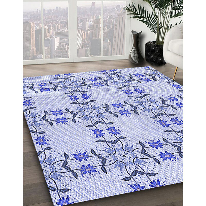 Patterned Lavender Blue Rug in Family Room, pat1340blu