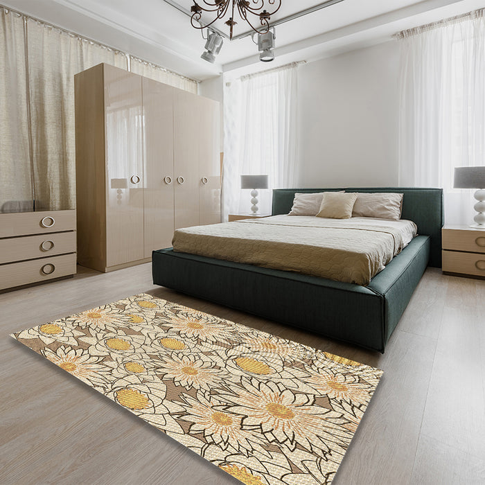 Patterned Golden Blonde Gold Rug in a Bedroom, pat1341brn