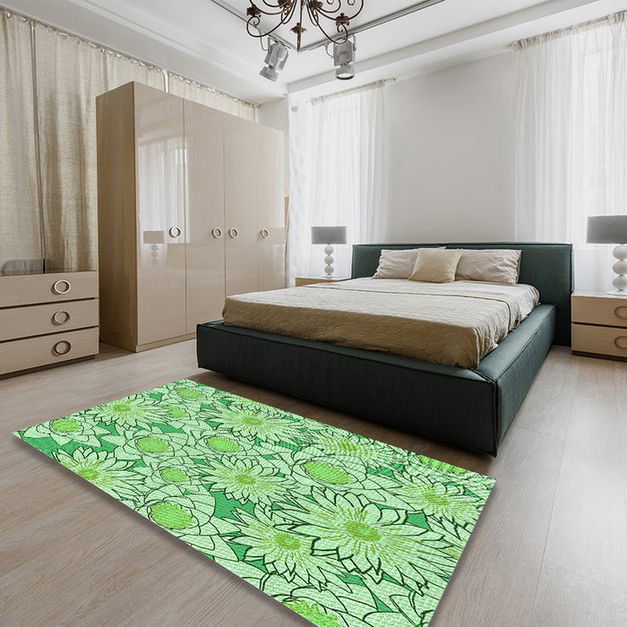 Patterned Light Green Rug in a Bedroom, pat1341grn
