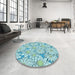 Round Patterned Light Aquamarine Green Rug in a Office, pat1341lblu