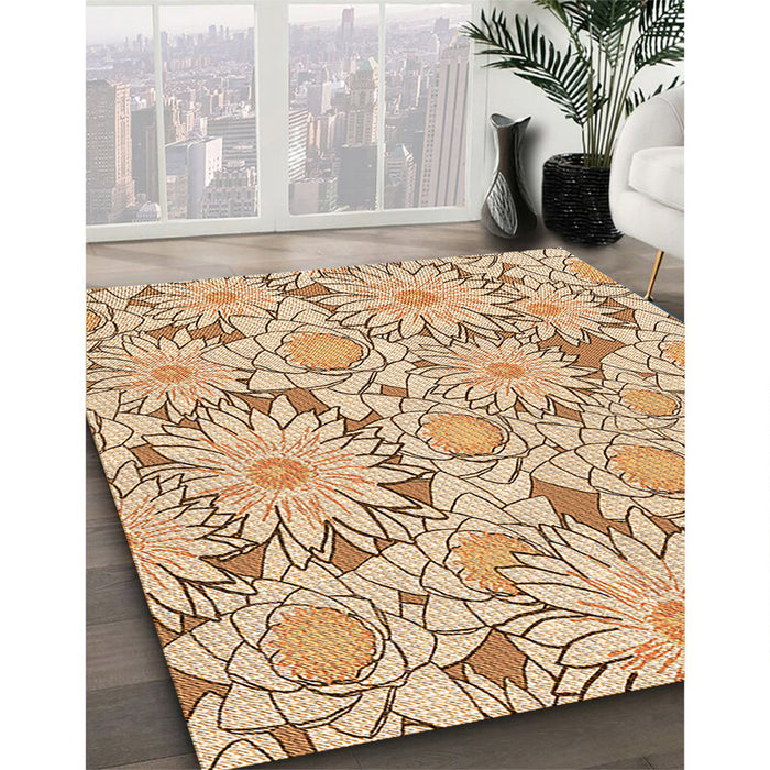 Patterned Khaki Gold Rug in Family Room, pat1341org