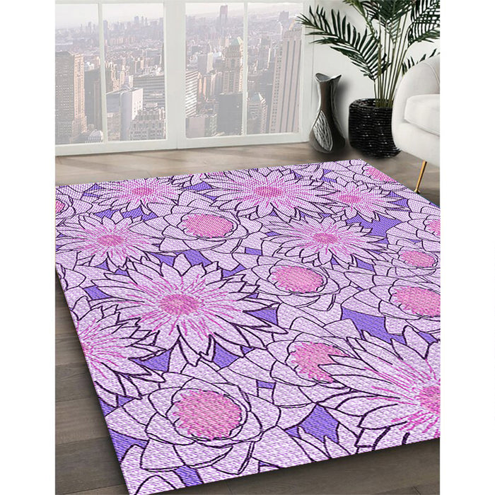 Machine Washable Transitional Blossom Pink Rug in a Family Room, wshpat1341pur