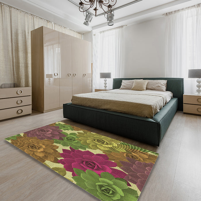 Patterned Brown Red Rug in a Bedroom, pat1342brn