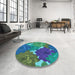 Round Patterned Blue Rug in a Office, pat1342lblu