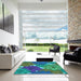 Square Patterned Blue Rug in a Living Room, pat1342lblu