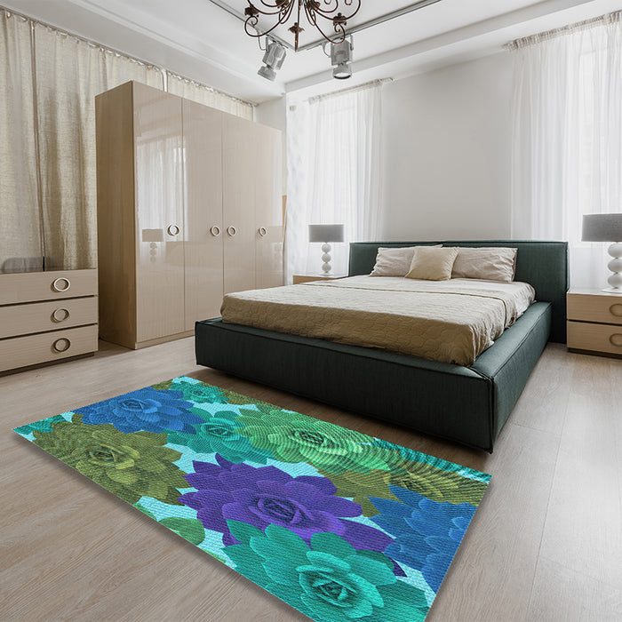 Patterned Blue Rug in a Bedroom, pat1342lblu