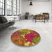 Round Patterned Red Rug in a Office, pat1342org