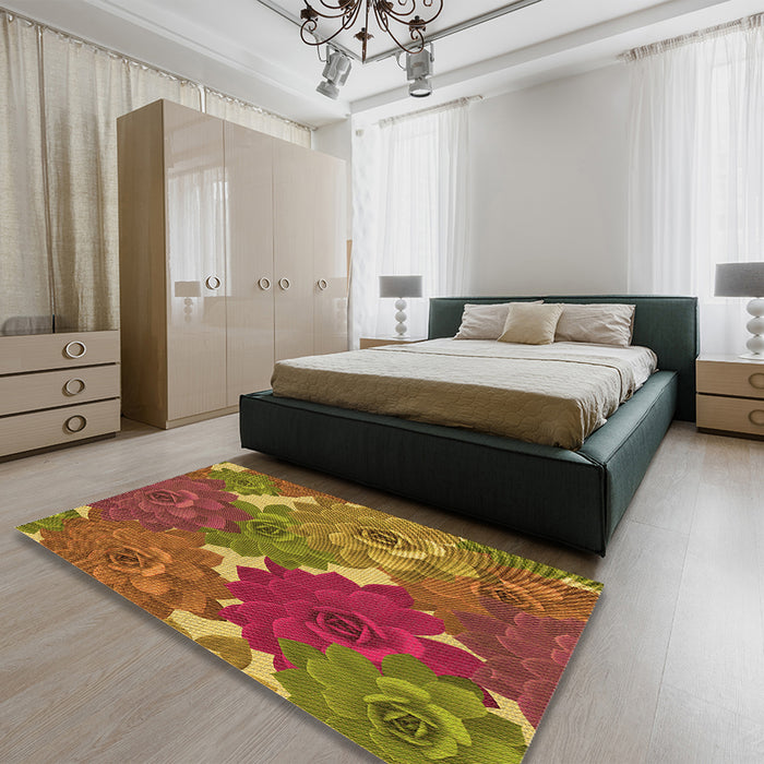 Patterned Red Rug in a Bedroom, pat1342org