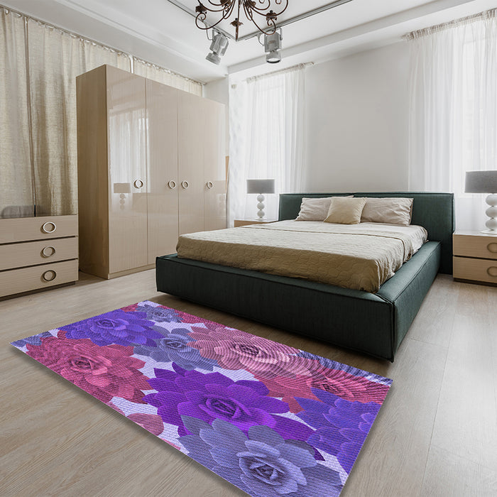 Patterned Dark Orchid Purple Rug in a Bedroom, pat1342pur