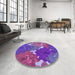 Round Patterned Dark Orchid Purple Rug in a Office, pat1342pur