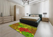 Patterned Pistachio Green Rug in a Bedroom, pat1342yw