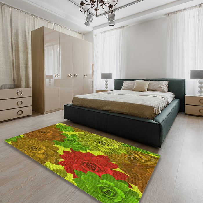 Patterned Pistachio Green Rug in a Bedroom, pat1342yw
