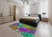 Patterned Green Modern Rug in a Bedroom, pat1342