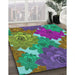 Patterned Green Modern Rug in Family Room, pat1342