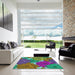 Square Patterned Green Modern Rug in a Living Room, pat1342