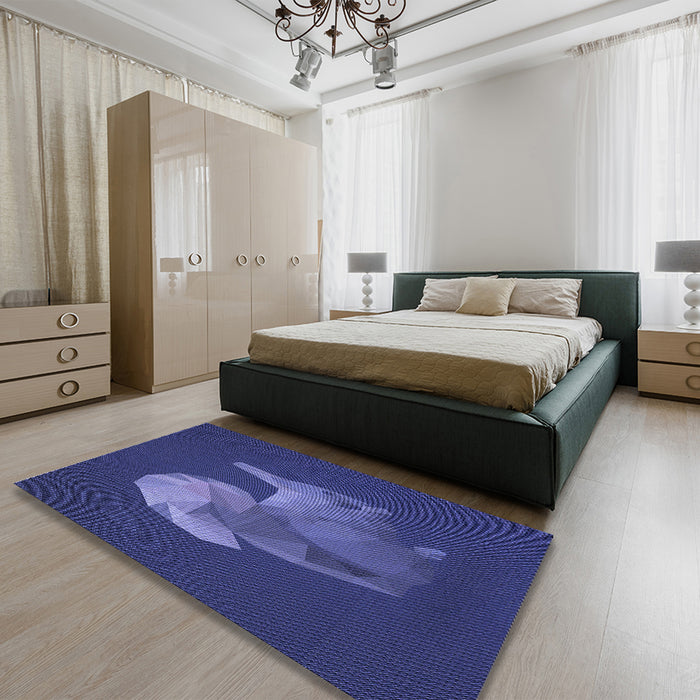 Round Machine Washable Transitional Denim Dark Blue Rug in a Office, wshpat1343blu