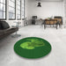 Round Patterned Deep Emerald Green Rug in a Office, pat1343grn