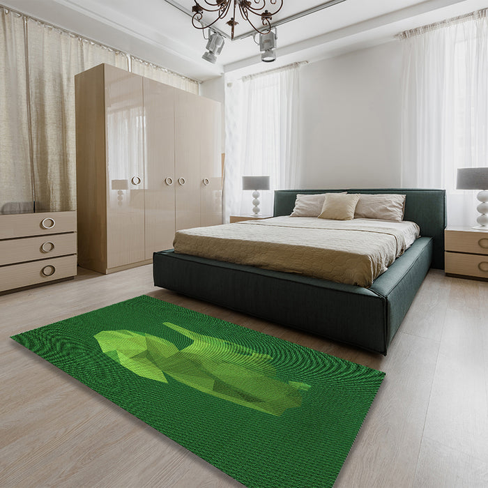 Patterned Deep Emerald Green Rug in a Bedroom, pat1343grn