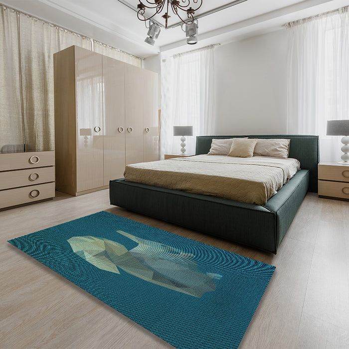 Patterned Medium Teal Green Rug in a Bedroom, pat1343lblu
