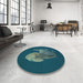 Round Patterned Medium Teal Green Rug in a Office, pat1343lblu