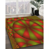 Patterned Dark Yellow Green Rug, pat1344yw