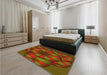 Patterned Dark Yellow Green Rug in a Bedroom, pat1344yw