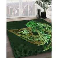 Patterned Dark Lime Green Rug, pat1345grn