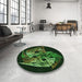 Round Patterned Dark Lime Green Rug in a Office, pat1345grn