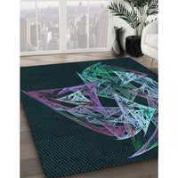 Patterned Aquamarine Stone Green Rug, pat1345lblu