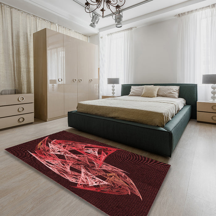 Patterned Fire Brick Red Rug in a Bedroom, pat1345rd