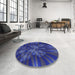 Round Patterned Cobalt Blue Rug in a Office, pat1346blu