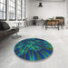 Round Patterned Jade Green Rug in a Office, pat1346lblu