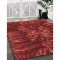 Patterned Tomato Red Rug, pat1346rd