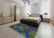 Machine Washable Transitional Forest Green Rug in a Bedroom, wshpat1346