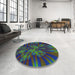 Round Patterned Forest Green Novelty Rug in a Office, pat1346