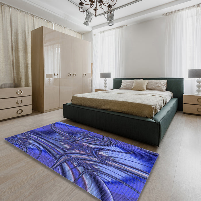 Patterned Cobalt Blue Rug in a Bedroom, pat1347blu