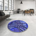 Round Patterned Cobalt Blue Rug in a Office, pat1347blu