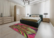 Patterned Carbon Red Rug in a Bedroom, pat1347brn