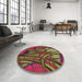 Round Patterned Carbon Red Rug in a Office, pat1347brn