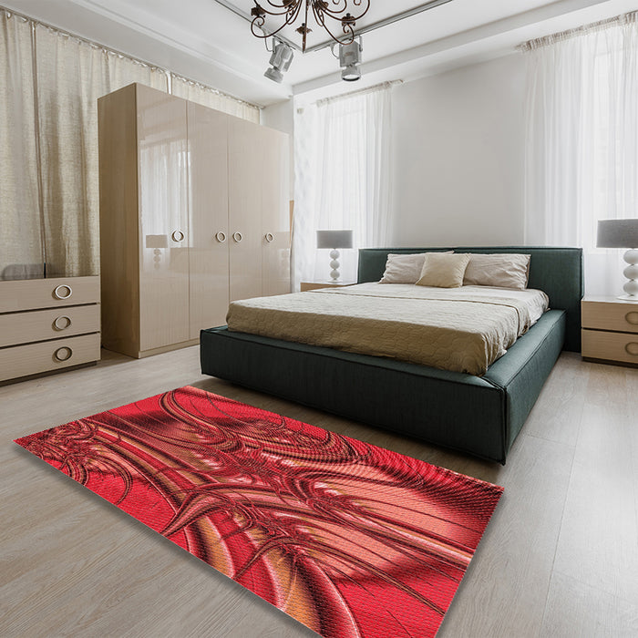 Patterned Red Rug in a Bedroom, pat1347rd