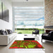 Square Patterned Dark Yellow Green Rug in a Living Room, pat1347yw